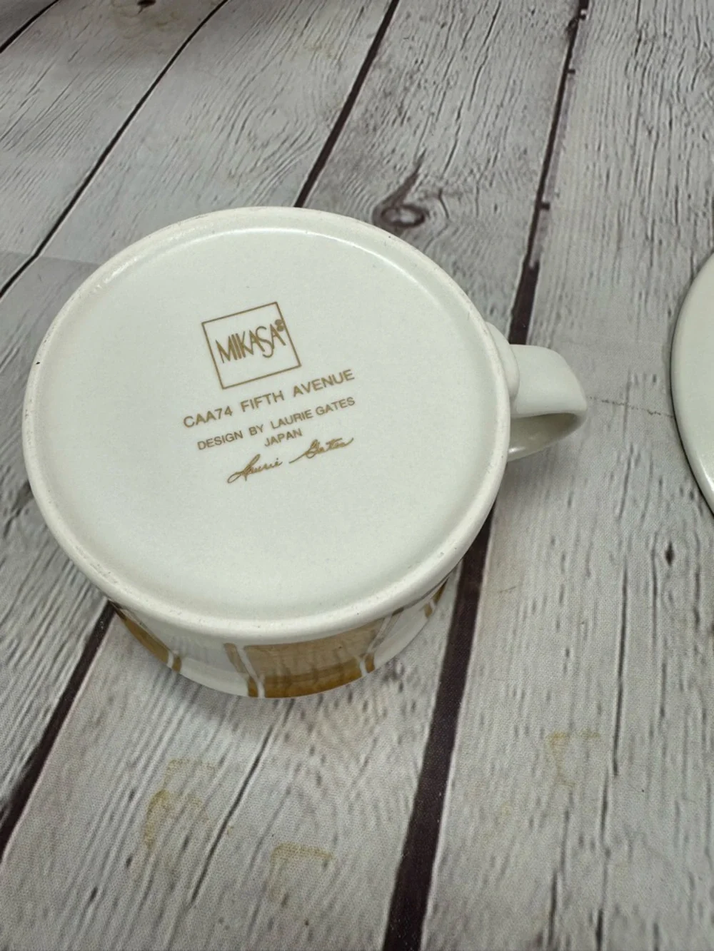Fifth Avenue by Mikasa Flat Demitasse Cup & Saucer Set gold cream stripe